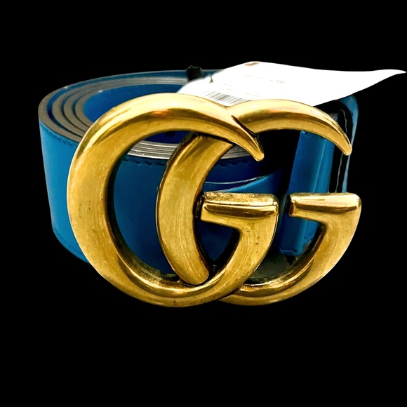 ✨ Gucci Calfskin Double G 40 mm Belt | New Bright Turquoise | NWT ✨ - Picture 4 of 8